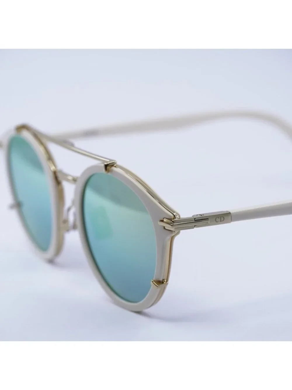Dior DIORBLACKSUIT R7U 95H6 Sunglasses Ivory Round Frame, Green Mirror Lenses